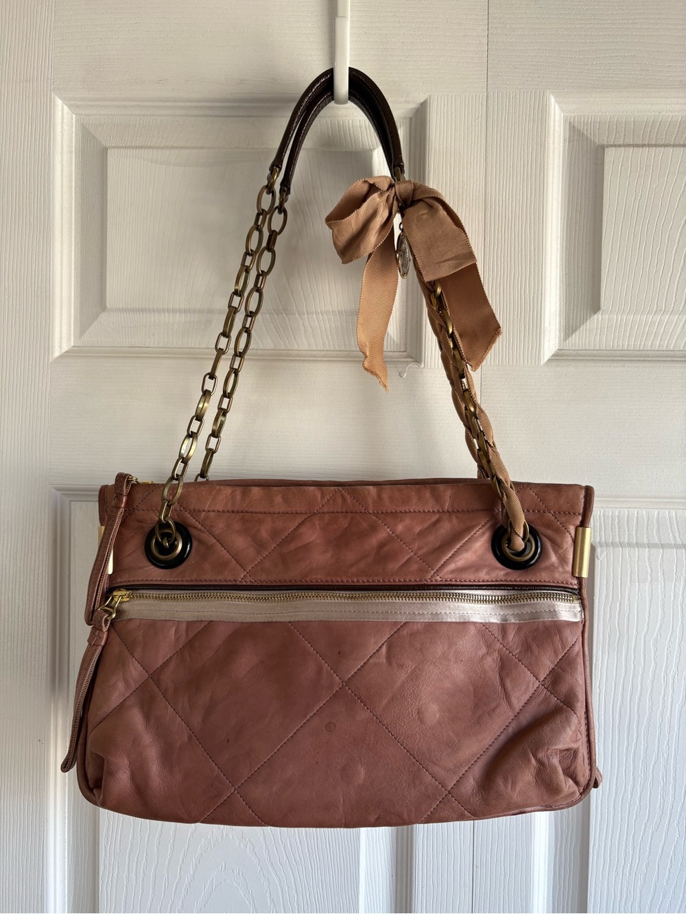 Lanvin Amalia Taupe Tan Lambskin Leather Quilted Chain Shoulder Bag Academia - Picture 1 of 14